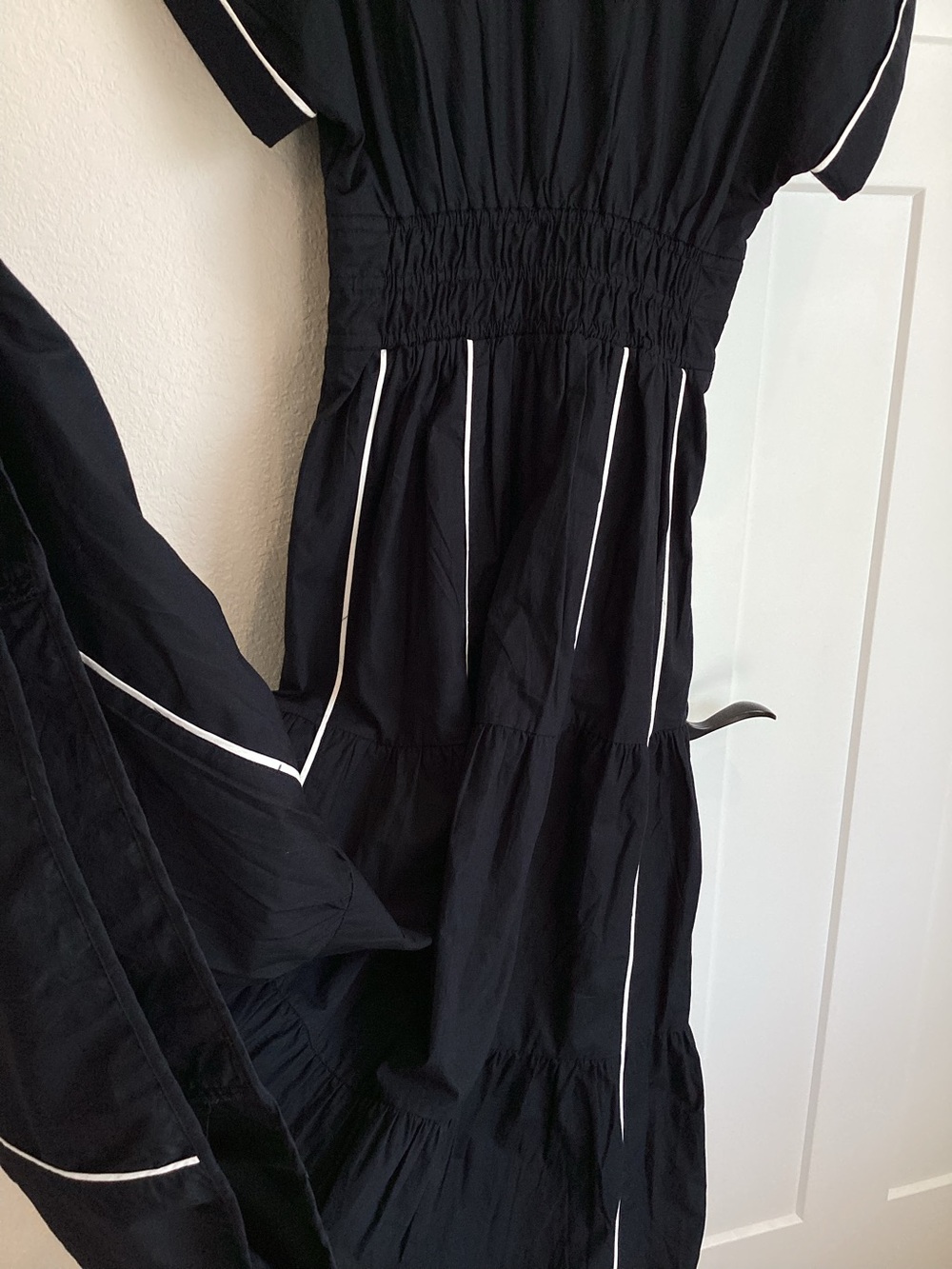 Anthropologie Somerset Dress Collared V-Neck Short-Sleeve Maxi Dress Black White - Picture 10 of 13